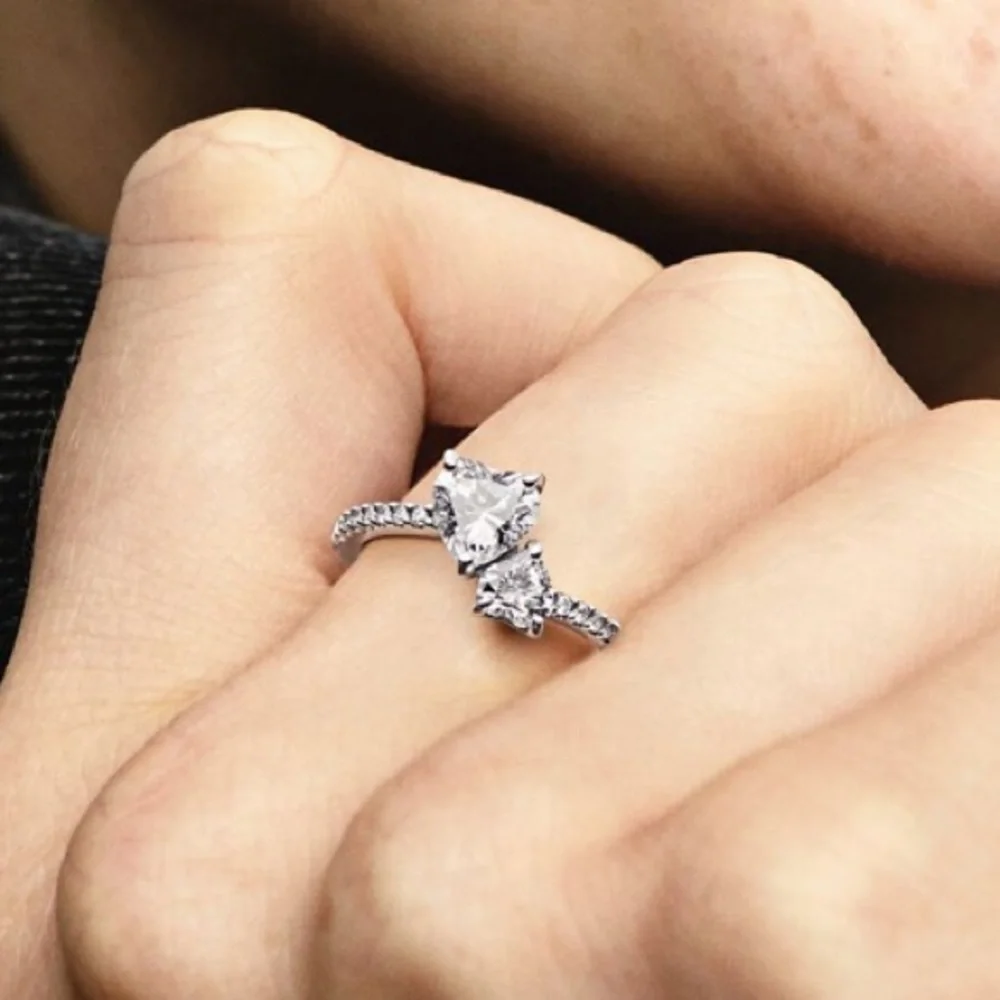 - Double Heart Ring ) 9.25 Sterling Silver & CZ Size 8